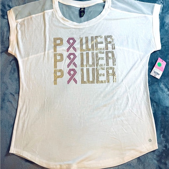 NWT Breast Cancer Awareness T-shirt “POWER”. W/Gold & Pink Metallic Lettering - Picture 3 of 8